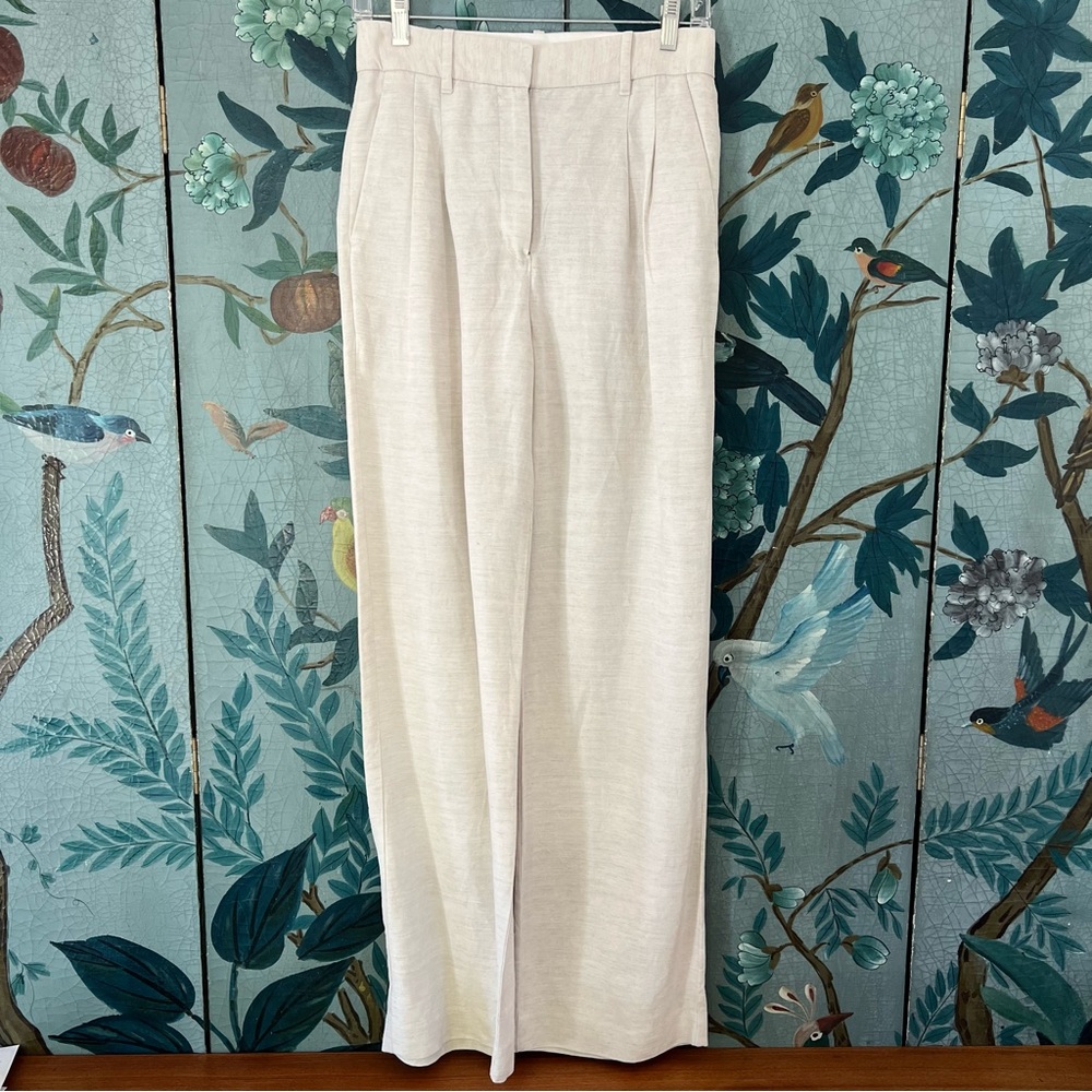 Aritzia Wilfred High Rise Wide Leg Effortless Linen Pants in Natural Ecru, Sz 4